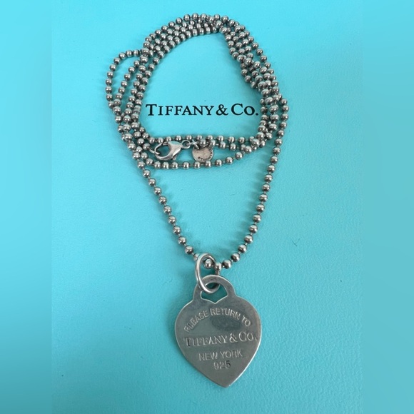 🔴Authentic Tiffany & Co. Sterling Silver RTT Heart Pendent Tag Bead Necklace🔴 - Picture 3 of 11